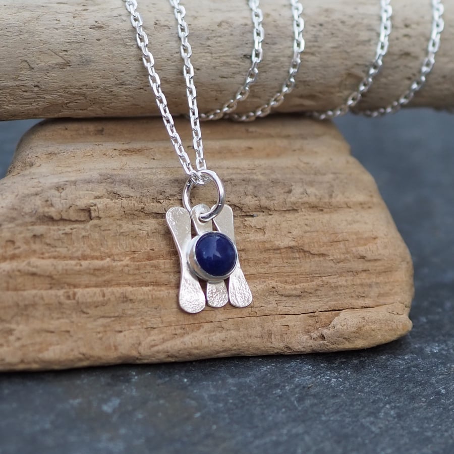 Necklace - Forged Silver pendant necklace with 6mm lapis lazuli