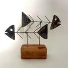 Skeletal fish duo scrap metal sculpture - nautical