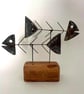 Skeletal fish duo scrap metal sculpture - nautical