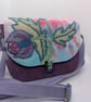 Purple corduroy handbag with vintage embroidery flap detail