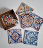 Handmade Mediterranean Tile Coasters with Holder