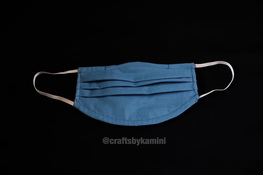 Blue washable face covering with nose wire and filter pocket (postage included)