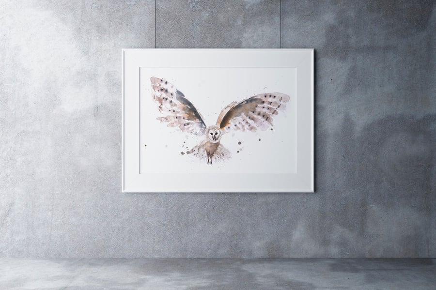Barn Owl Watercolour Painting, Signed Limited Edition Print by Syman Kaye