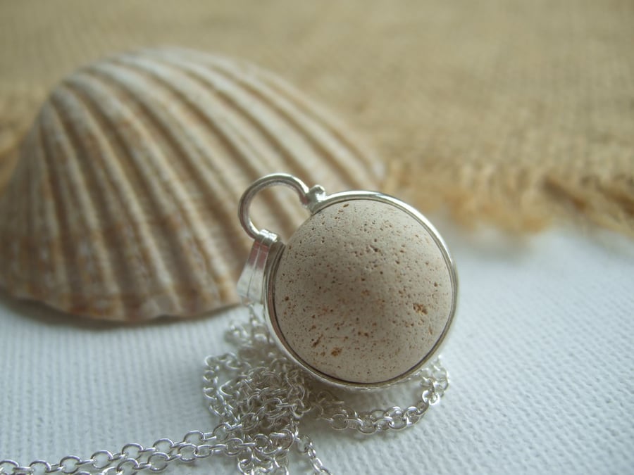 Victorian clay sea marble necklace, sea clay marble necklace, bezel set marble