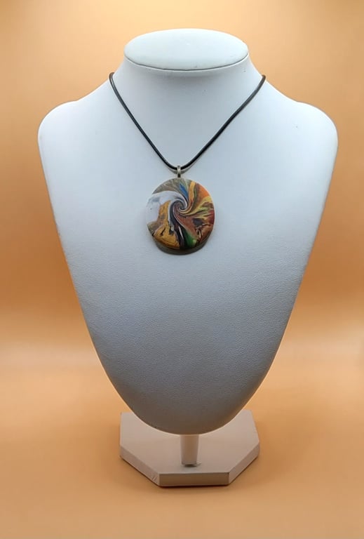 Polymer clay pendant necklace handmade jewellery 40 mm flat