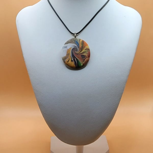 Polymer clay pendant necklace handmade jewellery 40 mm flat