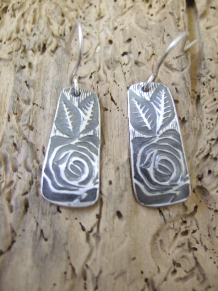 Sterling Silver Rose print earrings