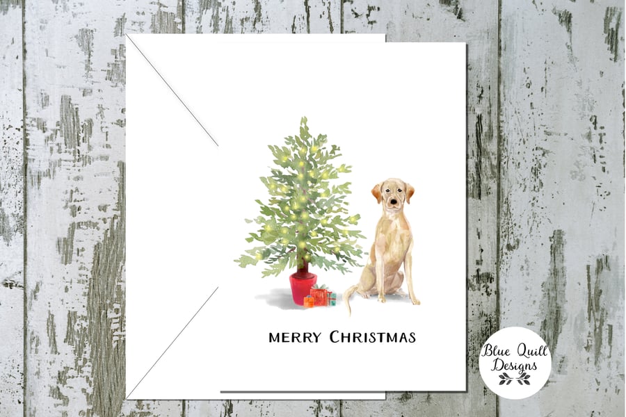 Yellow Labrador Dog Folded Christmas Cards - pack of 6 - personalised