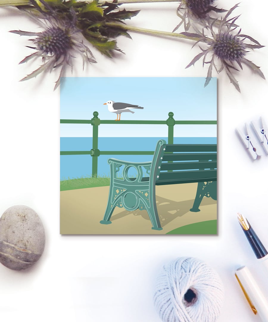 The Bench Seaside Card - birthday, summer, promenade