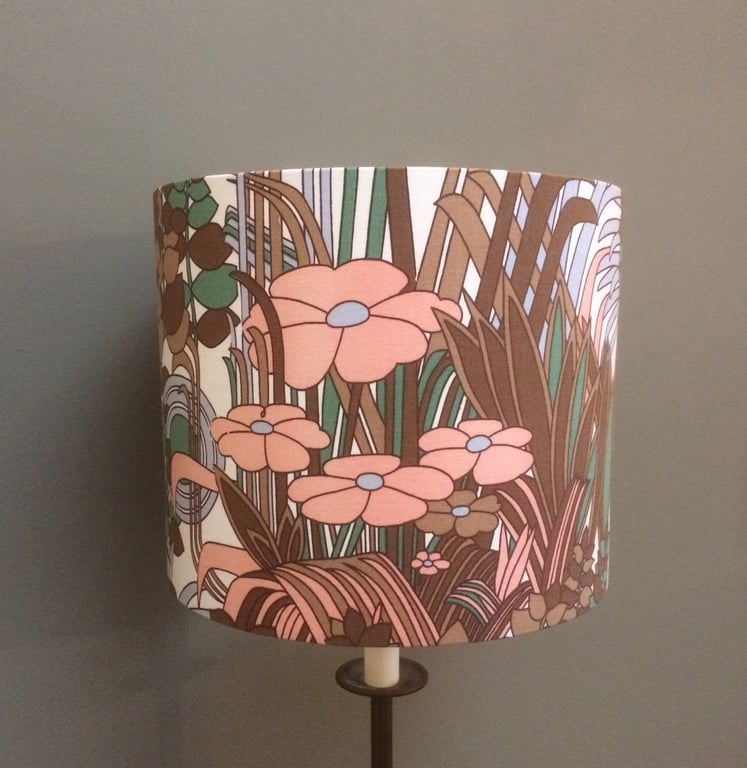 MOD 70s Abstract Ashwell Brown Pink Tropical Vintage Fabric Lampshade