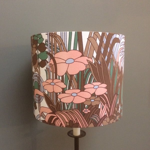 MOD 70s Abstract Ashwell Brown Pink Tropical Vintage Fabric Lampshade