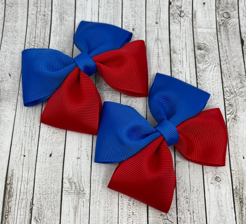 Royal Blue and Red Two Tone Double with Bows on Clips (pair)