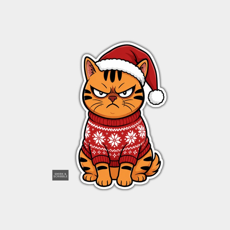 Funny Christmas Sticker Vinyl Xmas Decal For Adults - Orange Grumpy Cat