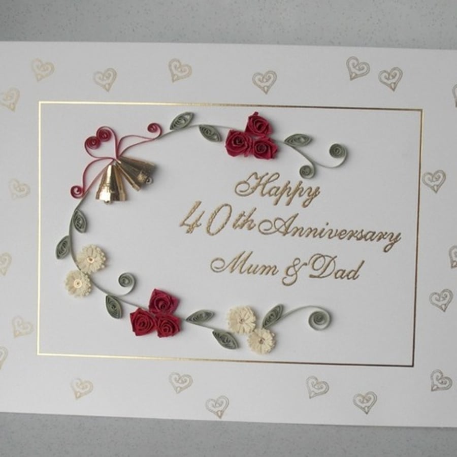 Quilled 40th ruby wedding anniversary card - mu... - Folksy