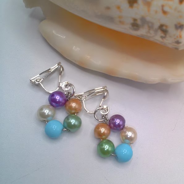 Mixed Colour Pearl Silver Plated Clip On Earrings, Gift for Her, Pearl Earrings