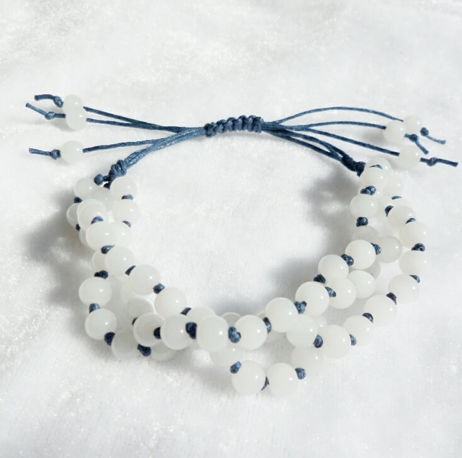 White Beaded 3 strand Macrame Style Bracelet