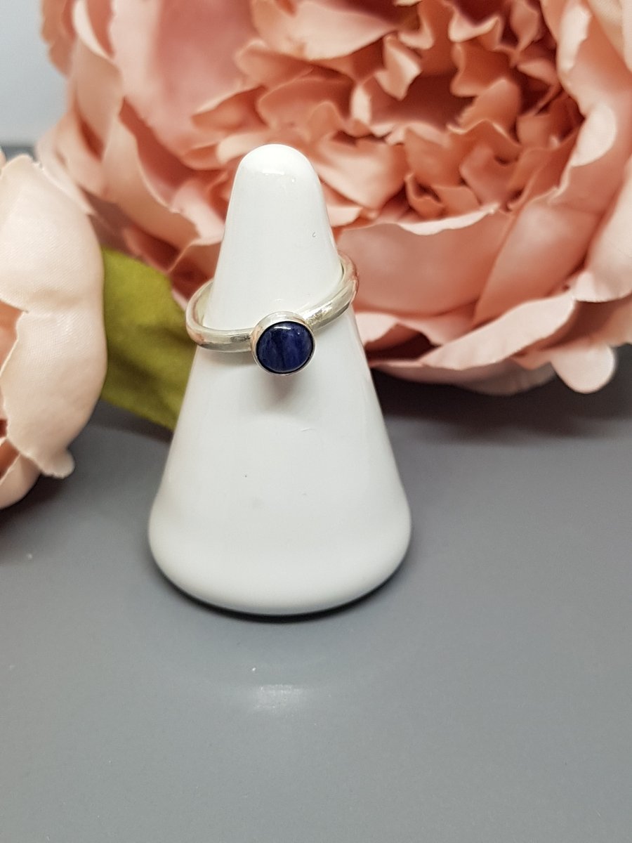 Sterling silver ring with Sodalite gemstone - UK Size J