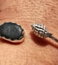 Black Seaglass & Seashell Adjustable Bangle Sterling Silver Handcast Jewellery - Image 2