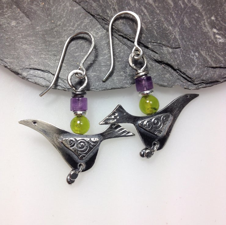 Multicolor - Swara Wooden Beads Earrings with German Silver Birds