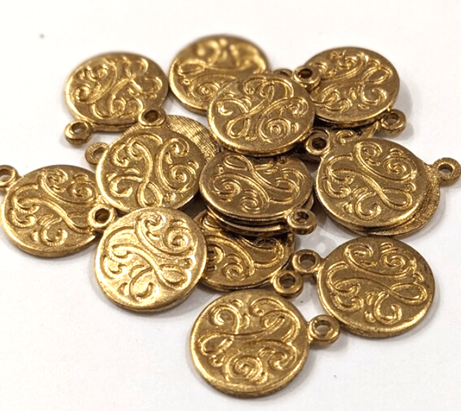 16x Charm with loop & Filigree Design, Brass Stampings, Jewellery Making  RB781