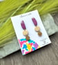 Chartreuse & Purple Clay Earrings - Modern Geometric Drop Jewellery - Image 6
