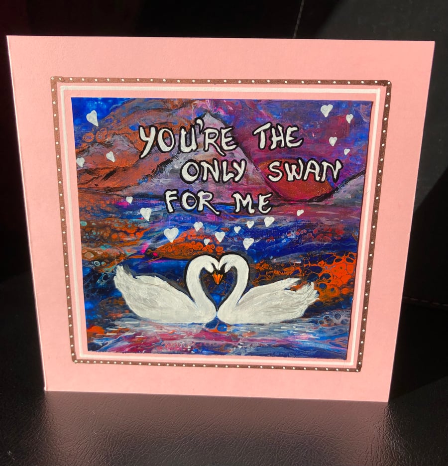 Hand painted card , Valentine’s Day, couple, swans
