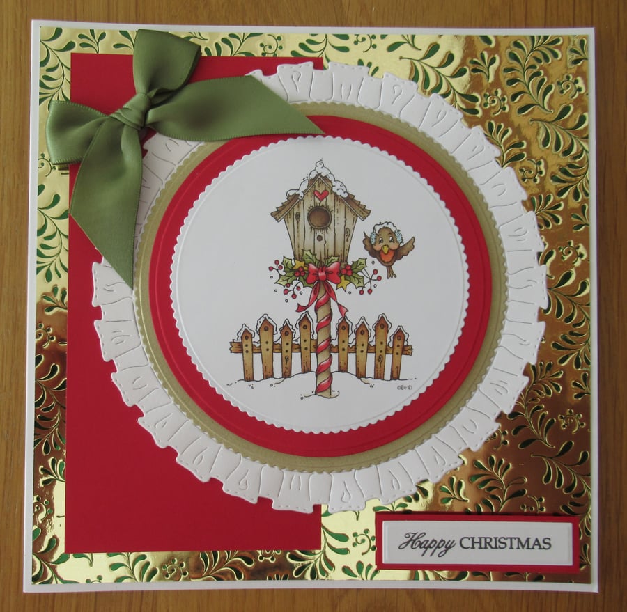 8x8" Birdhouse & Robin - Luxury Christmas Card