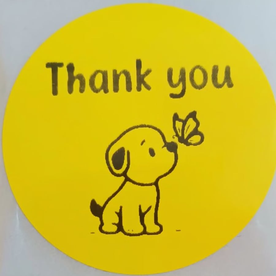 60 'Thank You' Puppy Thermal Printed Stickers (Puppy butterfly mix)