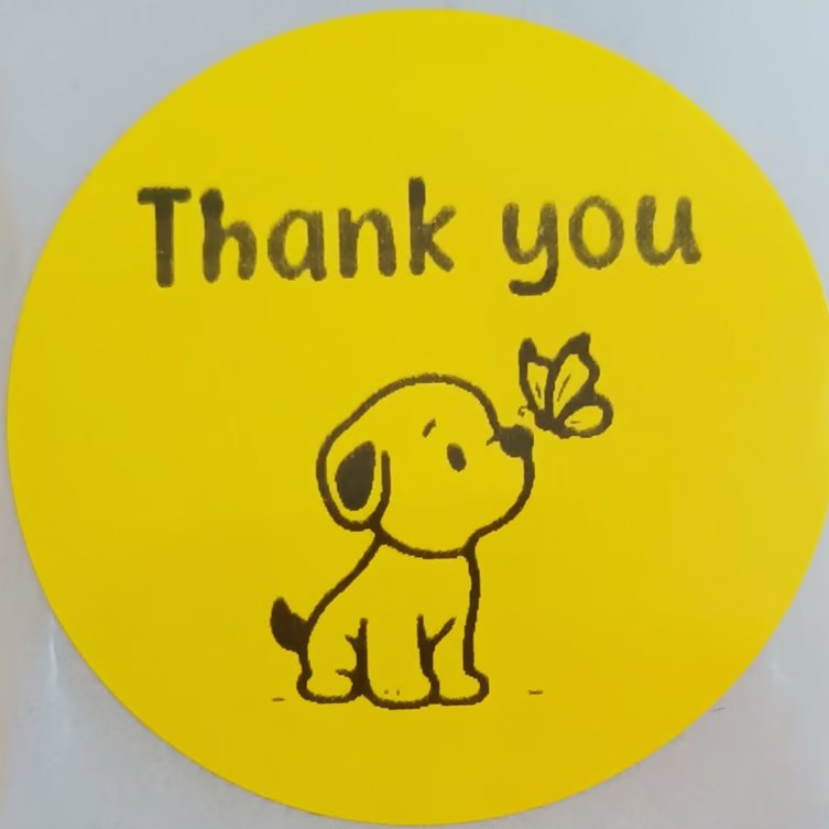 60 'Thank You' Puppy Thermal Printed Stickers (Puppy butterfly mix)