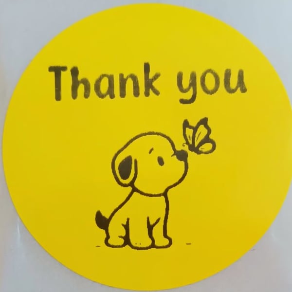 60 'Thank You' Puppy Thermal Printed Stickers (Puppy butterfly mix)