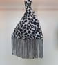 Animal Dalmatian print faux fur fabric Japanese Knot bag with 13cm black tassel 