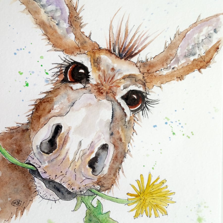 - SOLD - Donkey Flower Power. Donkey with a Flower Original Painting 