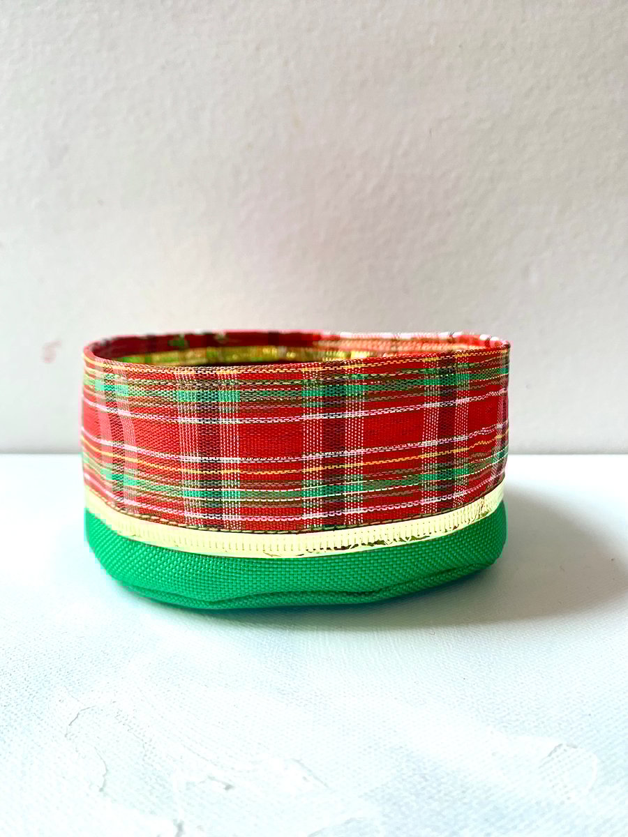 Table top tartan trim Christmas treat basket. 