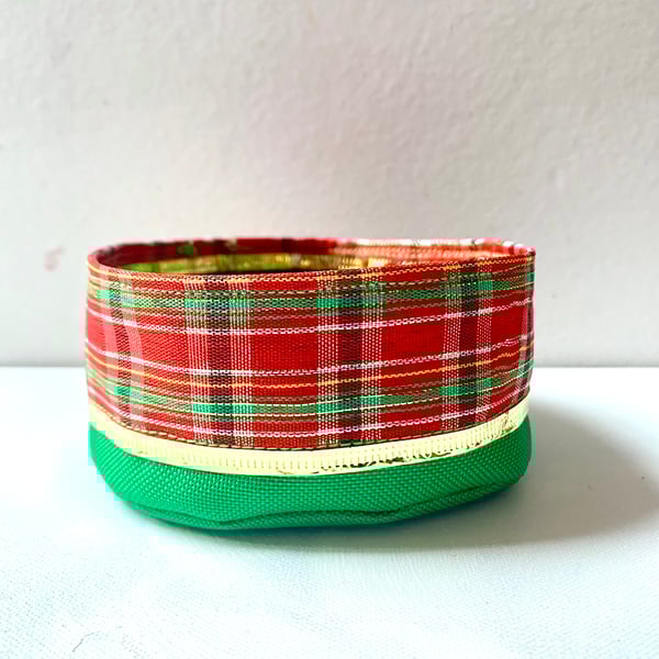 Table top tartan trim Christmas treat basket. 