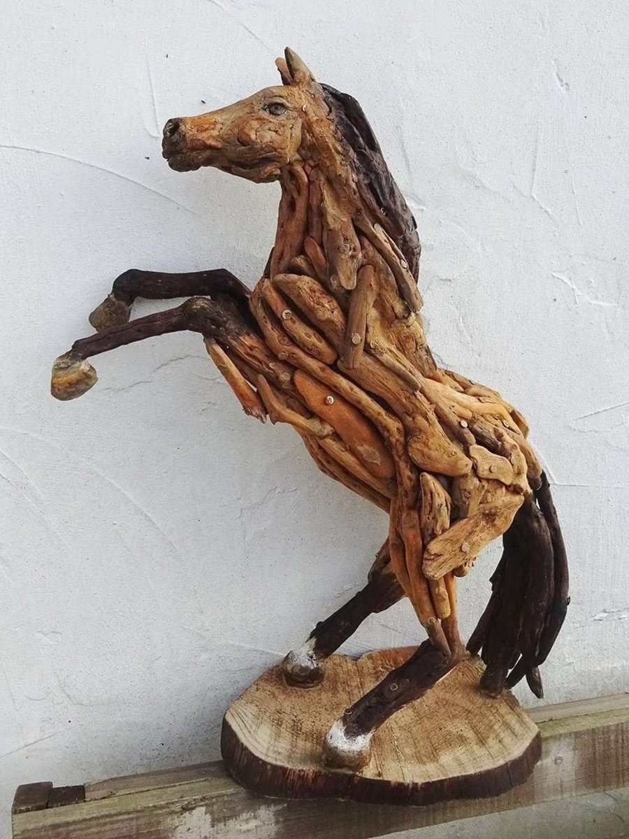 Driftwood Rearing Horse Garden Sculpture Ornament - Folksy