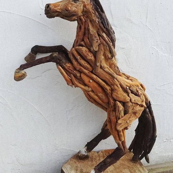 Driftwood Rearing Horse Garden Sculpture Ornament