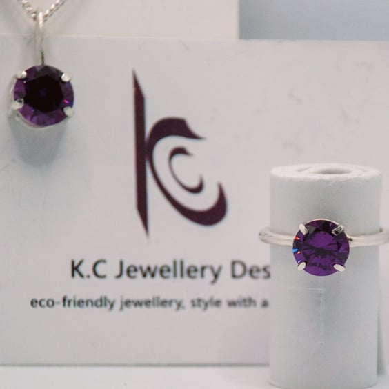 Handmade Eco silver solitaire purple statement ring