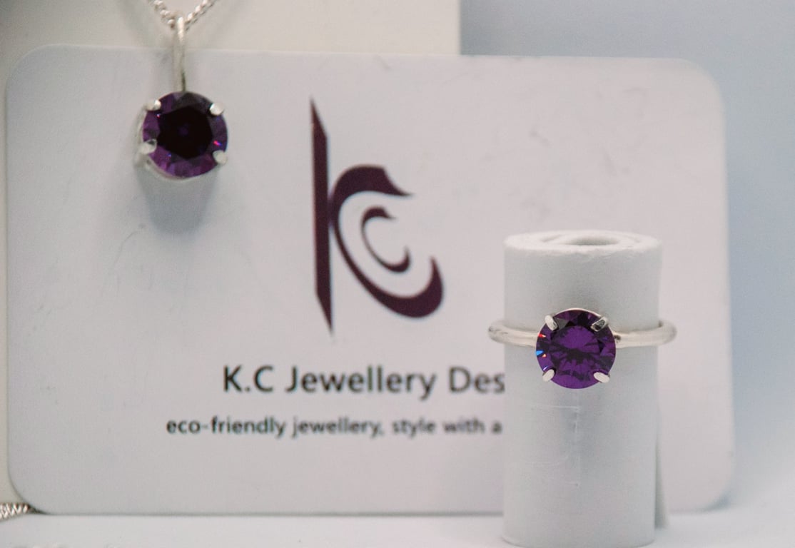 Handmade Eco silver solitaire purple statement ring
