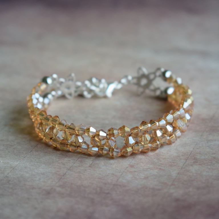 Pale Topaz Coloured Glass Beaded Bracelet