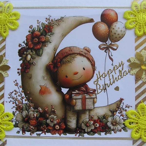 Cute Child - Hand Crafted Decoupage Greeting Card - Happy Birthday - 3790