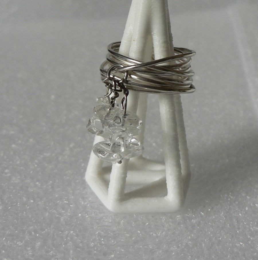 Ring of sterling silver with rock crystal pendants