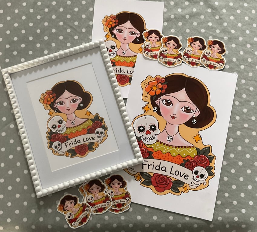 Frida Kahlo, Frida love bundle of print and stickers