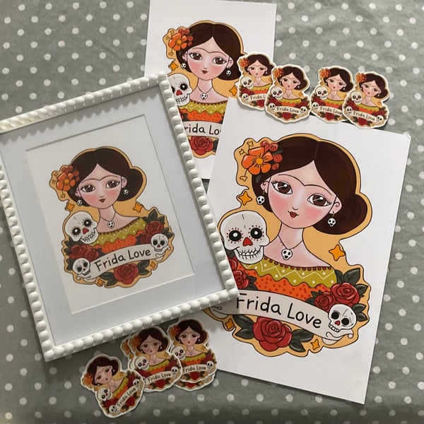 Frida Kahlo, Frida love bundle of print and stickers