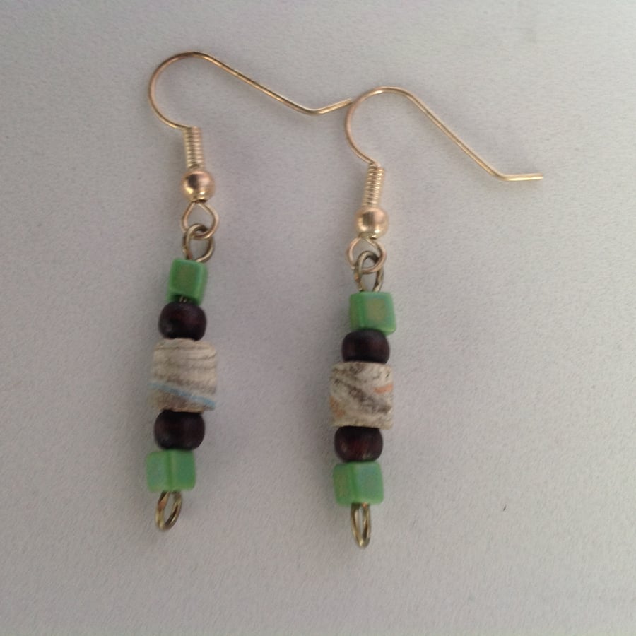 Paper bead earrings handmade in Shropshire
