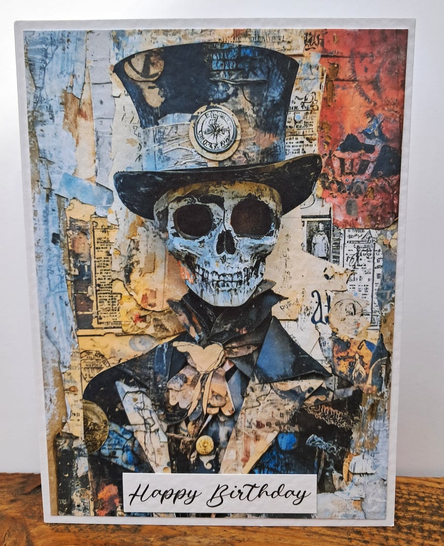 C6728   Skeleton Birthday Card, Hammered Card, Birthday, Alternative,