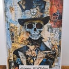 C6728   Skeleton Birthday Card, Hammered Card, Birthday, Alternative,