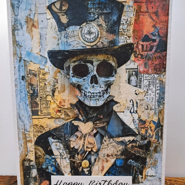 C6728   Skeleton Birthday Card, Hammered Card, Birthday, Alternative,
