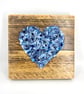 Opaque Blue Crushed Glass Heart on Reclaimed Wood