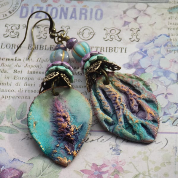 "CORNFIELD" Ceramic Rustic Style Earrings, Vintage Style Boho Dangle Earrings