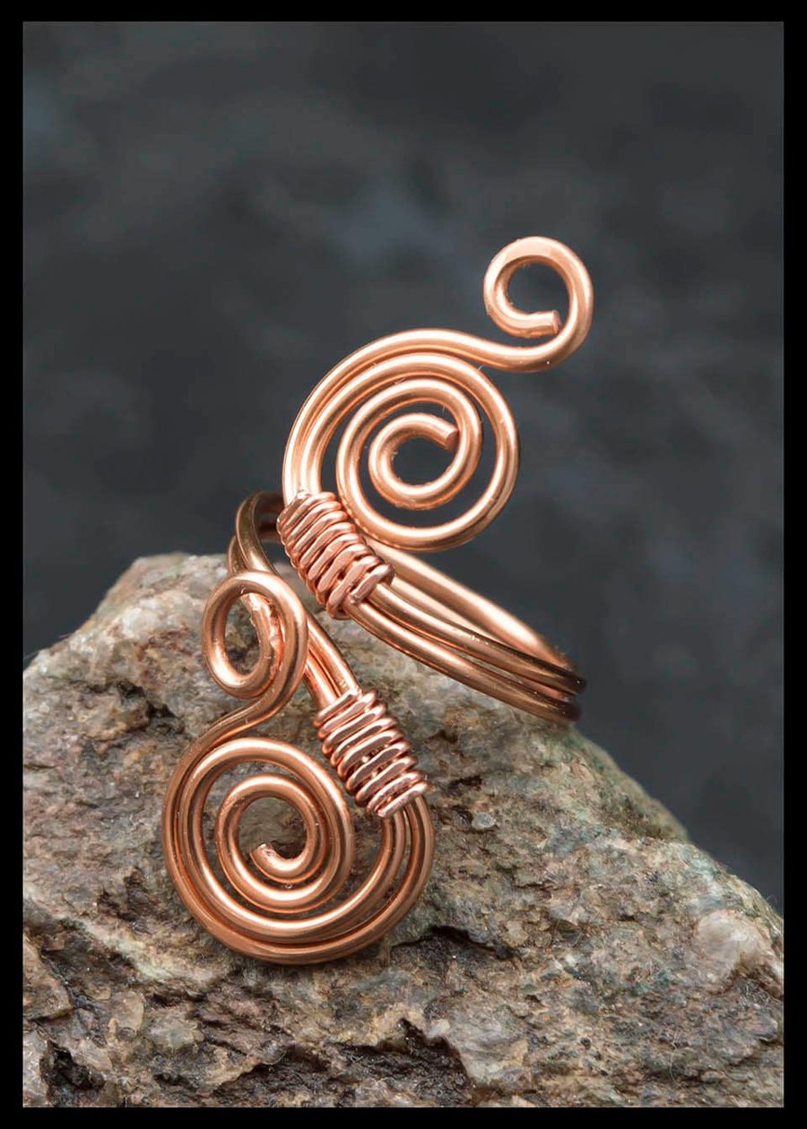Wire wrapped copper ring-adjustable, wire wrapped copper ring .Copper ring ,